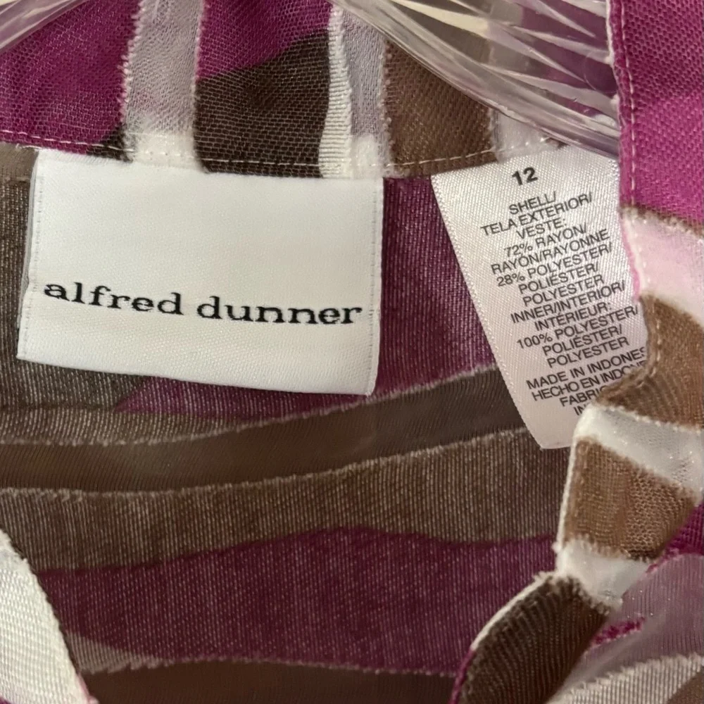 Alfred Dunner Pink, Purple and Gray Striped Semi-Sheer Blouse - Picture 2 of 6